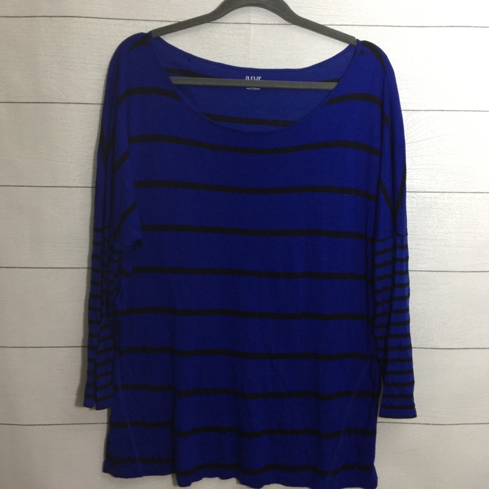 Ana blue and black striped tunic 3/4 sleeve sizexl